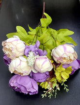 Buchet cu Bujori Mov și Crem – Flori Artificiale Textil, Mix Elegant